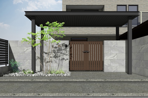 YKKap　エクスティアラ　アーチ　独立柱納まり　アルミ色　ライト無し　エントランスルーフ