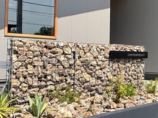 三重県桑名市　S様邸　ガビデウォール　ガビオン　門袖　門周り　