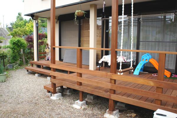 三重県桑名市 H様邸　天然木ウッドデッキ　ウリンデッキ　縁側　ウリンパーゴラ　お庭　外構