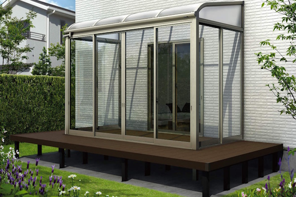 YKKap　ソラリア テラス囲い　スタンダード　デッキ納まり　アール型　独立仕様　サンルーム