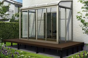 YKKap　ソラリア テラス囲い　スタンダード　デッキ納まり　アール型　独立仕様　サンルーム