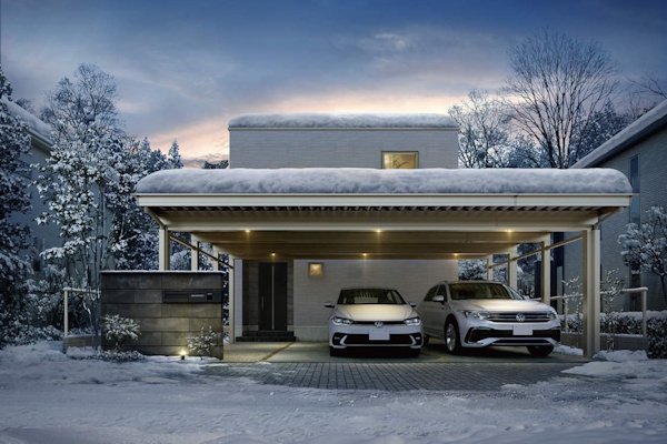 YKKap　ジーポートPro　3000タイプ　3台用　柱8本　軒天パネルなし　耐積雪カーポート