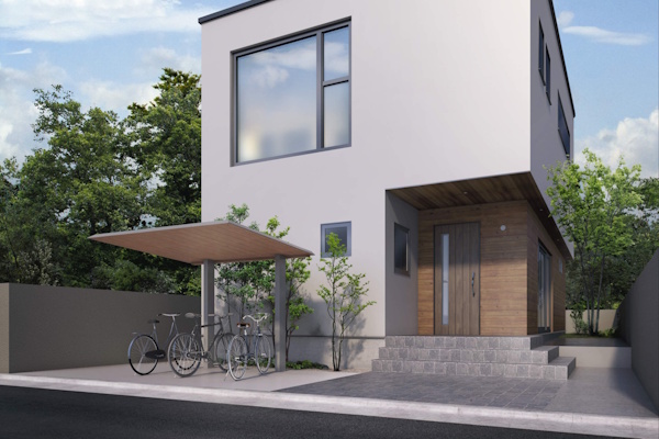 三協アルミ サイクルポート　FⅡ-RS(エフツー)　ミニタイプ 木調カラー 基本 [サイドスクリーン