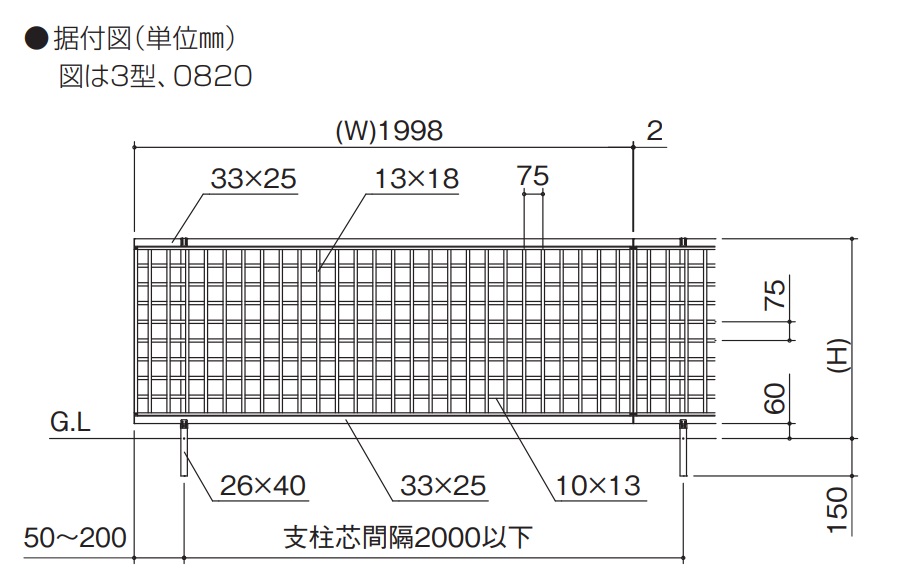 四国化成 アルミフェンス クレディフェンスHG3型 格子境界フェンス
